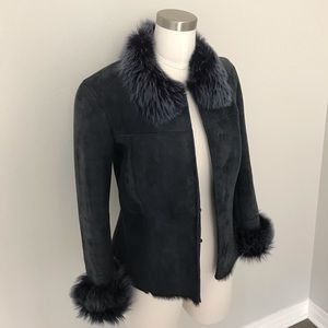 Elie Tahari Navy Blue Suede Jacket, size XS